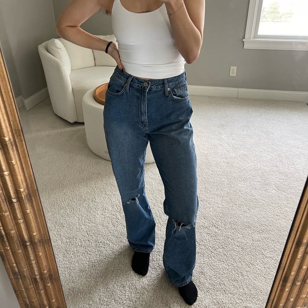 Forever 21 wide leg jeans with knee rips